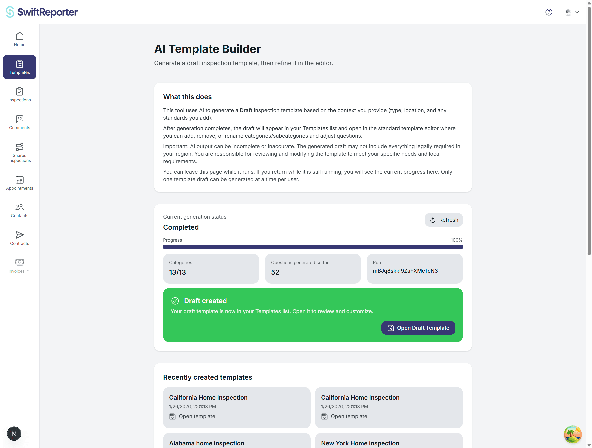 AI template builder screen