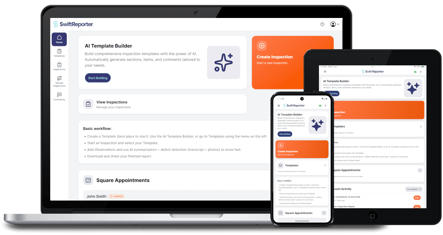 SwiftReporter app on web, iOS, and Android
